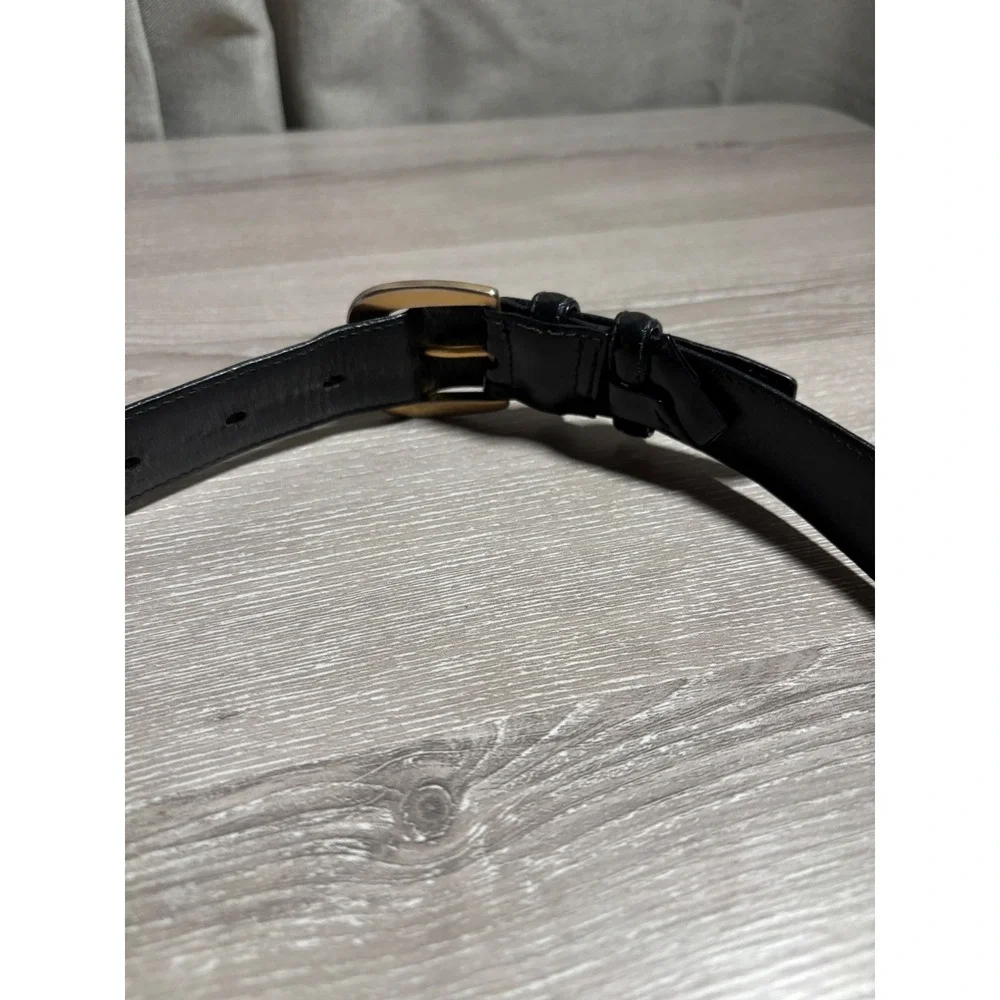 Salvatore Ferragamo Womens Black Leather Gancini Logo Belt Gold Silver Hardware